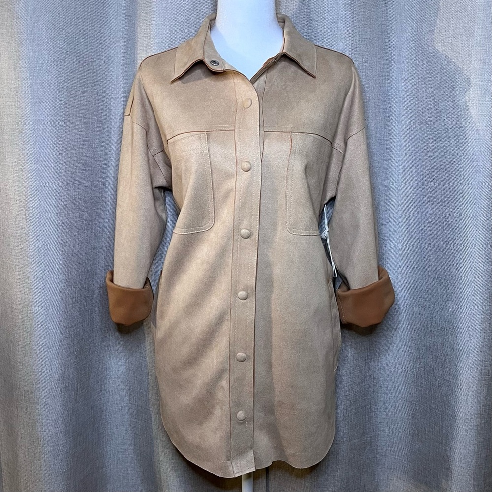 NWT West of Melrose Suede Shacket Jacket Tan Button Up Long Sleeve Women’s XS
